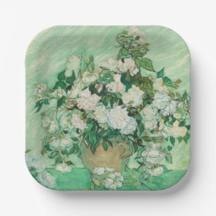 Van Gogh Weiße Rosen - Vintage Mint Florale Kunst Pappteller
