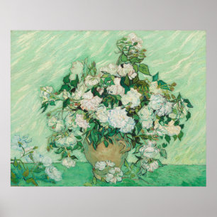 Van Gogh Weiße Rosen - Vintage Mint Florale Kunst Poster