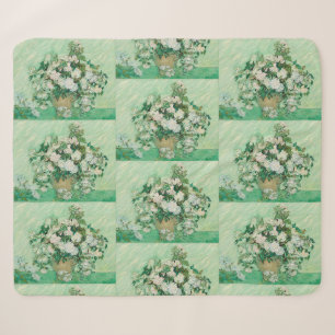 Van Gogh Weiße Rosen - Vintage Mint Florale Kunst Sherpadecke