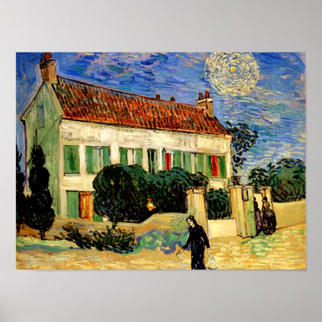 Van Gogh - Weißes Haus durch Nacht Poster (Vorne)