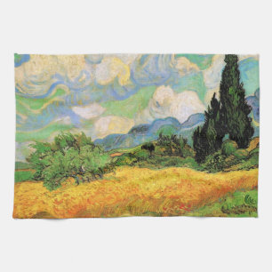 Van Gogh Weizenfeld mit Zypressen auf der Haute Ga Geschirrtuch