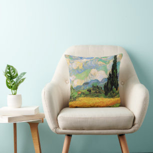 Van Gogh Weizenfeld mit Zypressen auf der Haute Ga Kissen