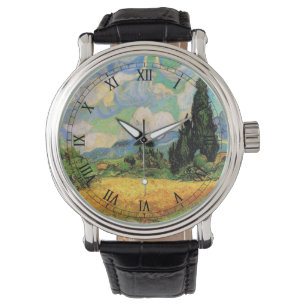 Van Gogh Weizenfeld mit Zypressen bei Haute Gallin Armbanduhr