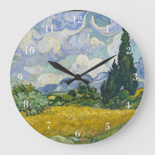 Van Gogh Weizenfeld mit Zypressen Große Wanduhr