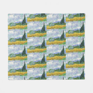 Van Gogh Weizenfeld mit Zypressen Kunst Fleecedecke