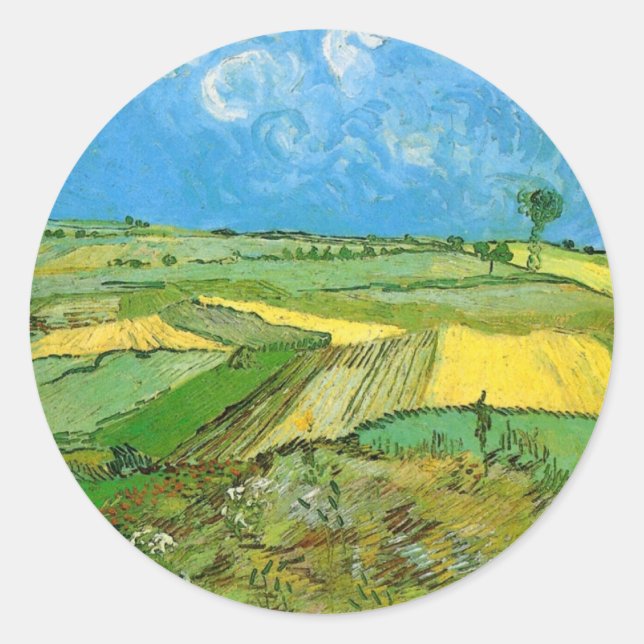Van-Gogh-Weizenfelder bei Auvers unter Clouded Sky Runder Aufkleber (Vorderseite)