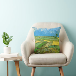 Van Gogh Weizenfelder in Auvers unter bewölktem Hi Kissen