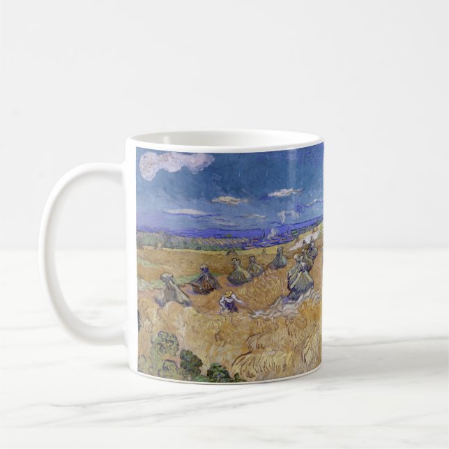van Gogh Weizenstapel mit Sensenmann Gelb & Blau Kaffeetasse (Links)