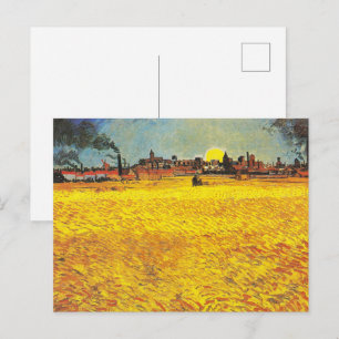 van Gogh Wheat Field at Sunset Classic Landschaft Postkarte