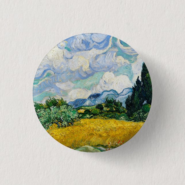 Van Gogh Wheat Field mit Zypressen. Impressionismu Button (Vorderseite)