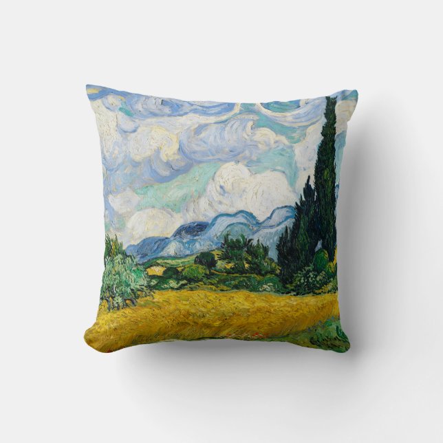Van Gogh Wheat Field mit Zypressen. Impressionismu Kissen (Vorderseite)