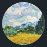 Van Gogh Wheat Field mit Zypressen. Impressionismu Runder Aufkleber<br><div class="desc">Van Gogh Aufkleber "Weizenfeld mit Zypressen".</div>