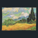 Van Gogh Wheat Field w Cypressen bei Haute Galline Geschirrtuch<br><div class="desc">Das Weizenfeld mit Zypressen in der Haute Galline bei den Eygalieres von Vincent van Gogh ist ein Vintages Post-Impressionismus-Naturlandschaftsbild. Weiße Wolken wirbeln im blauen Himmel mit Weizenfeldern und Zypressen auf einem Bauernhof. Über den Künstler: Vincent Willem van Gogh (1853-1890) war einer der berühmtesten postimpressionistischen Maler seiner Zeit. Seine Arbeit war...</div>