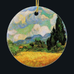 Van Gogh Wheat Field w Cypressen bei Haute Galline Keramikornament<br><div class="desc">Das Weizenfeld mit Zypressen in der Haute Galline bei den Eygalieres von Vincent van Gogh ist ein Vintages Post-Impressionismus-Naturlandschaftsbild. Weiße Wolken wirbeln im blauen Himmel mit Weizenfeldern und Zypressen auf einem Bauernhof. Über den Künstler: Vincent Willem van Gogh (1853-1890) war einer der berühmtesten postimpressionistischen Maler seiner Zeit. Seine Arbeit war...</div>