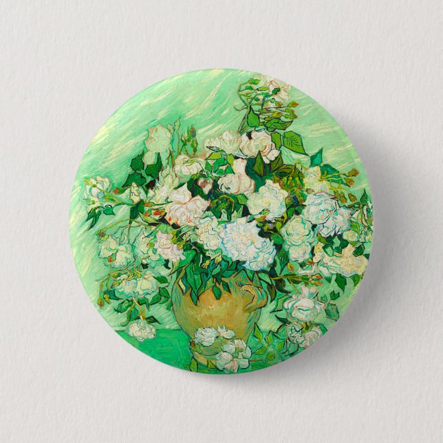 Van Gogh White Roses Button (Vorderseite)