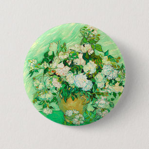 Van Gogh White Roses Button