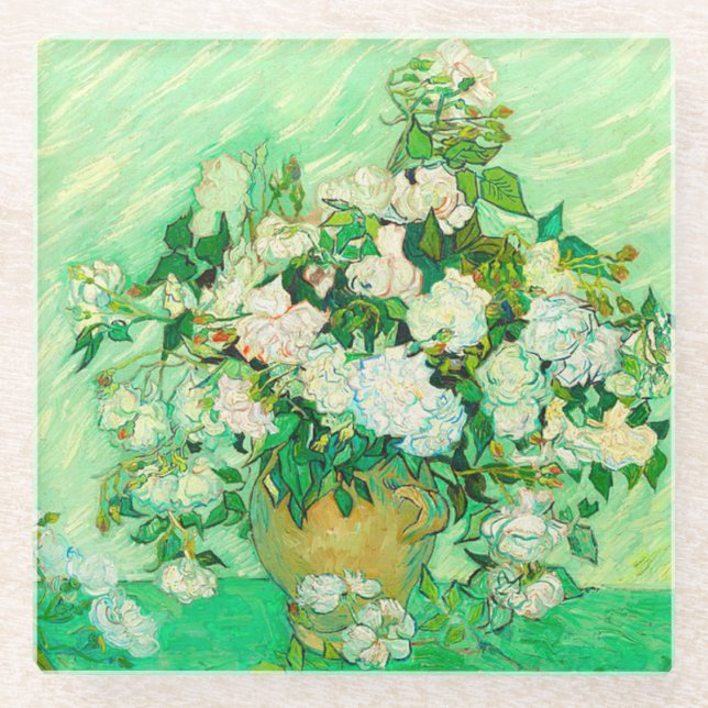 Van Gogh White Roses Glasuntersetzer (Vorderseite)