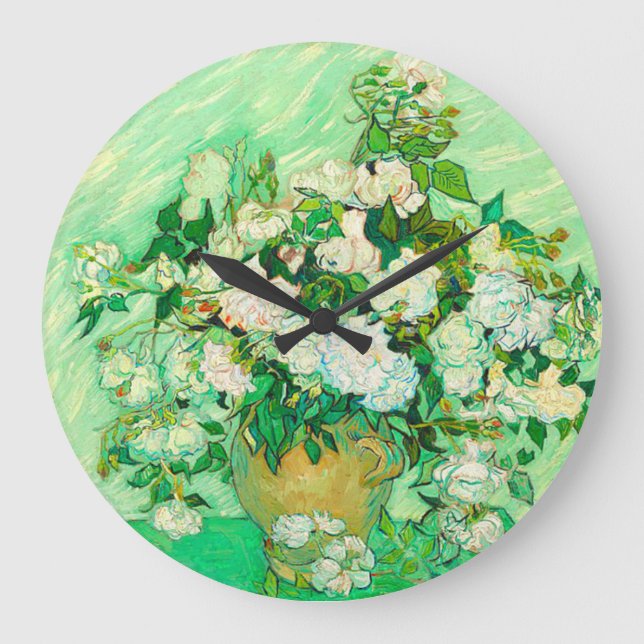 Van Gogh White Roses Große Wanduhr (Vorderseite)