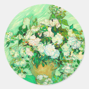Van Gogh White Roses Runder Aufkleber