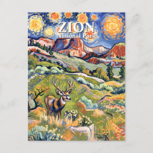 Van Gogh Zion Tier Hirsche Bunt Canyon Benutzerdef Postkarte