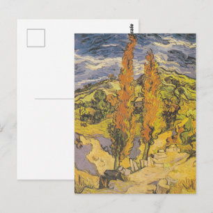 Van Gogh Zwei Pappeln - Lebendige gelbe Naturkunst Postkarte