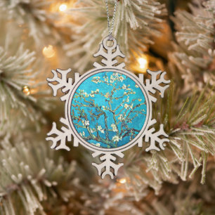 Van Gogh: Zweige mit Mandelblüten Schneeflocken Zinn-Ornament
