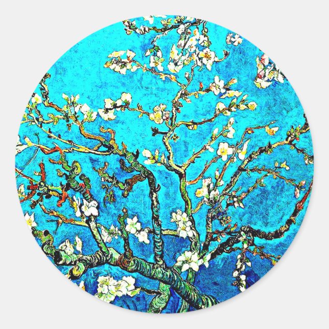 Van Gogh - Zweigstellen mit Almond Blossom Runder Aufkleber (Vorderseite)