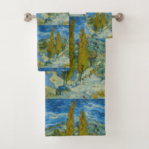 Van Gogh Zypressen - Wirbelnder blauer Himmel Kuns Badhandtuch Set