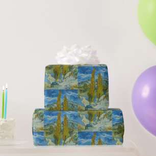 Van Gogh Zypressen - Wirbelnder blauer Himmel Kuns Geschenkpapier