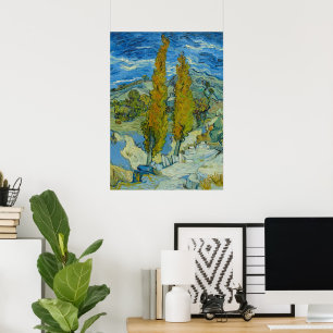 Van Gogh Zypressen - Wirbelnder blauer Himmel Kuns Poster