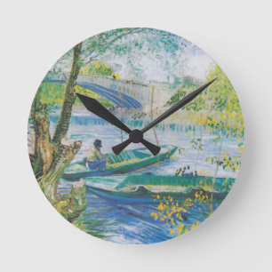 Van Goghfischer und -boote in Pont de Clichy Runde Wanduhr