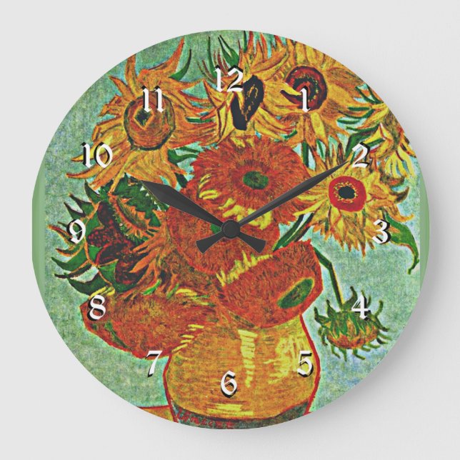 Van Gogh's berühmtes Gemälde, Sonnenblumen 12 Große Wanduhr (Vorderseite)
