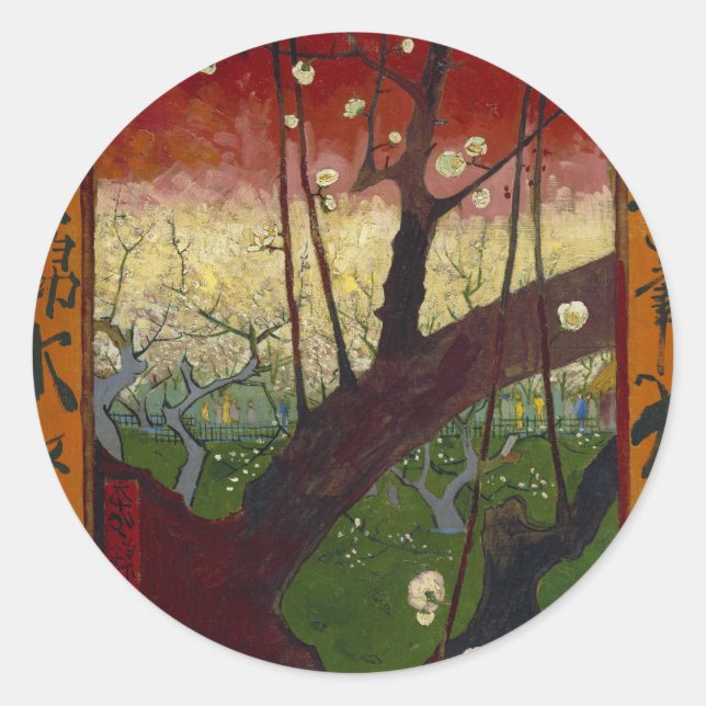 Van Gogh's Japonaiserie nach Hiroshige Runder Aufkleber (Vorderseite)