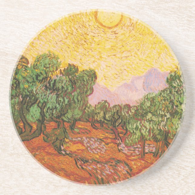 Van Gogh's Olive Trees with Yellow Sky & Sun Getränkeuntersetzer (Vorne)