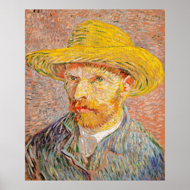 Van Gogh's Selbstportrait mit einem Strohhut Poster (Vorne)