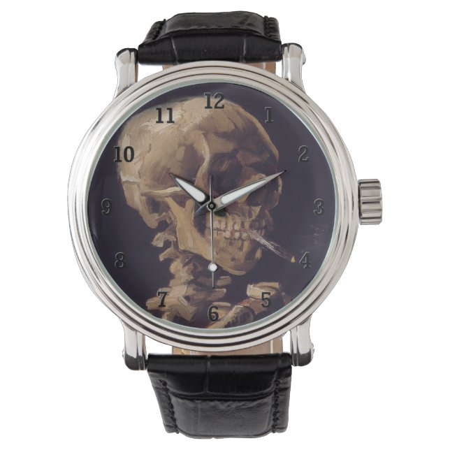 Van Gogh's Skelett mit brennender Zigarette Armbanduhr (Vorderseite)