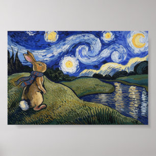 Van Gogh's Starry Night mit Bunny Poster