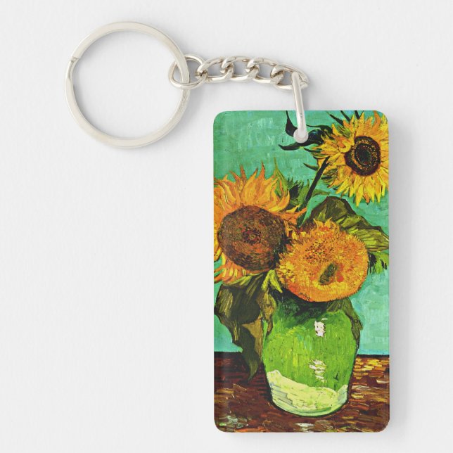Van Gogh's Vase mit drei Sonnenblumen Schlüsselanhänger (Vorderseite)