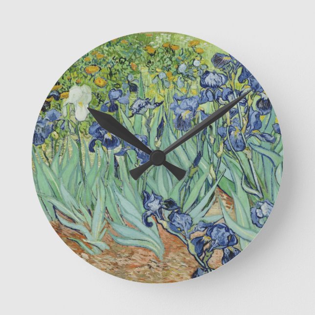 Van- GoghStillleben: Vase mit Iris Runde Wanduhr (Vorderseite)