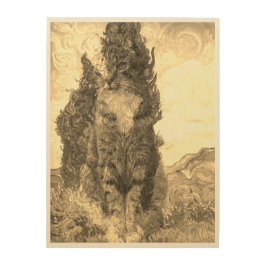 Van- Goghzypressen-Katzesepia-hölzerne Wand-Kunst Holzdruck