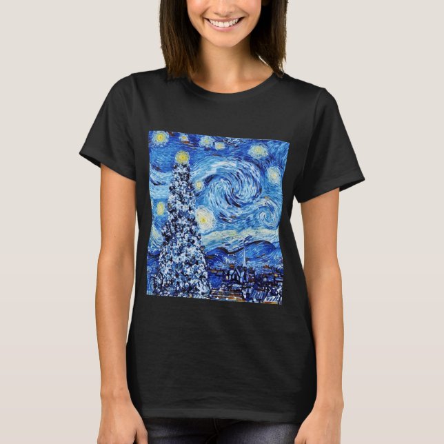 Van Gough Starry Nuit - T-shirt de Noël blanc (Devant)