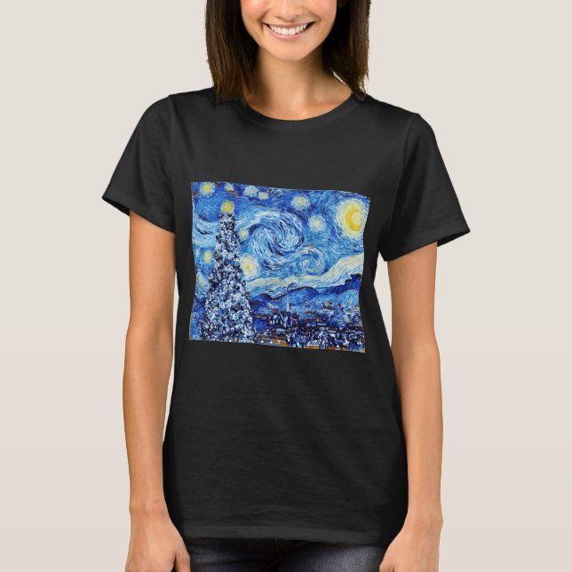 Van Gough Starry Nuit - T-shirt de Noël blanc (Devant)