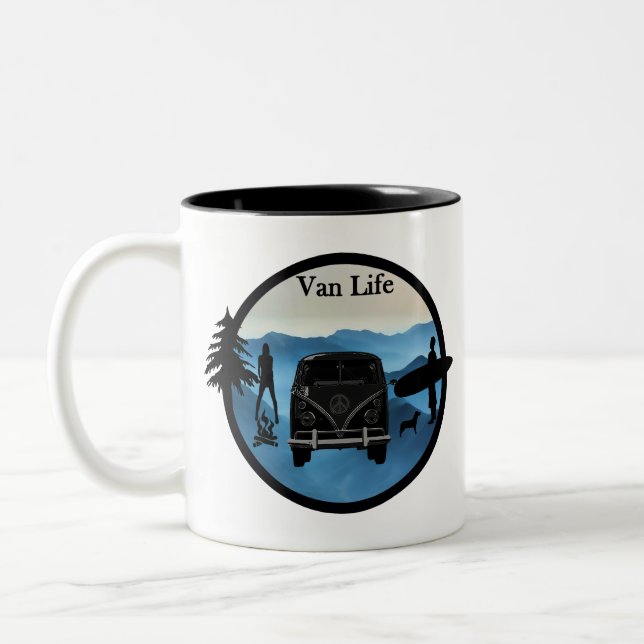 Van Life and adventure Zweifarbige Tasse (Links)