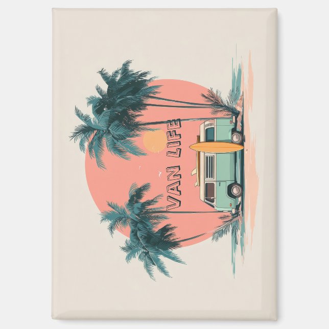 Van Life – Retro-Strand-Camper-Art Magnet (Vorderseite)