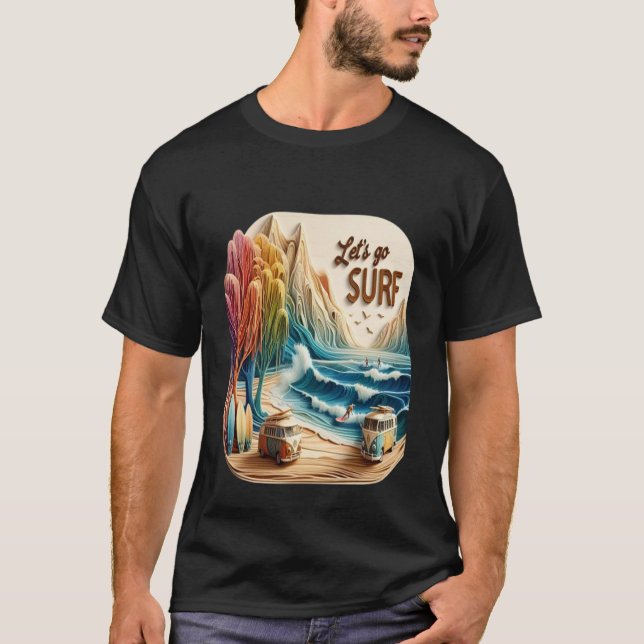 Van Parking mit Surfbrettern an der Sandstrasse T-Shirt (Vorderseite)