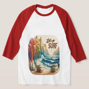 Van parkte mit Surfboards an sandiger Küste T-Shirt