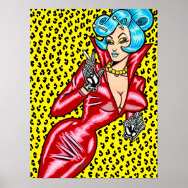 Vana DeVinyl™/Red Vinyl Dress/Yellow Leopard Poster