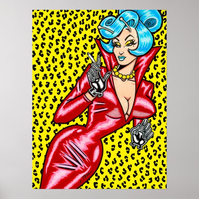 Vana DeVinyl™/Red Vinyl Dress/Yellow Leopard Poster (Vorne)