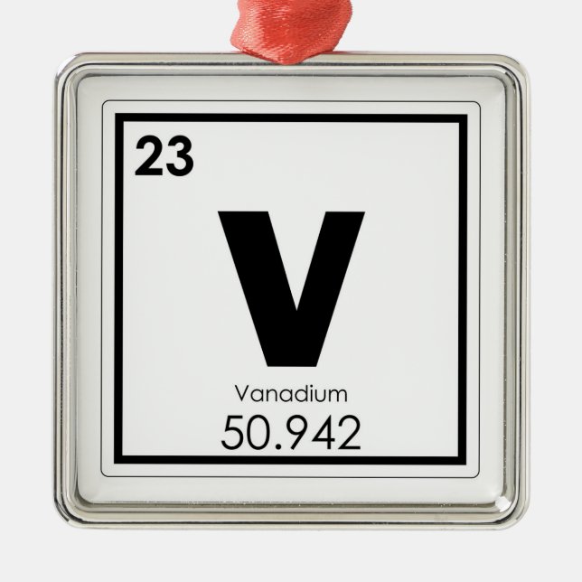 Vanadium Chemielementsymbol-chemische Formel Ornament Aus Metall (Vorne)