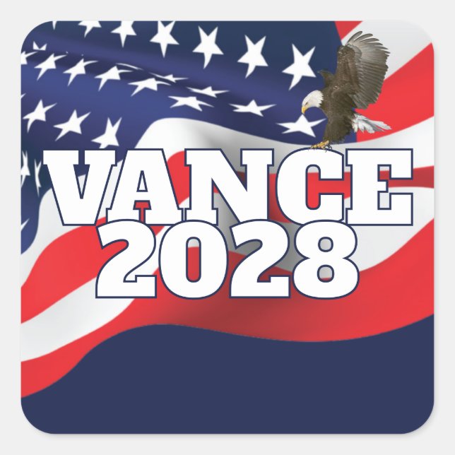 Vance 2028 Text With Flag and Bald Eagle Quadratischer Aufkleber (Vorderseite)